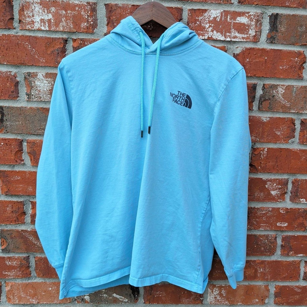 The North Face Hoodie Womens L Blue Never Stop Exploring Graphic Pullover Cotton